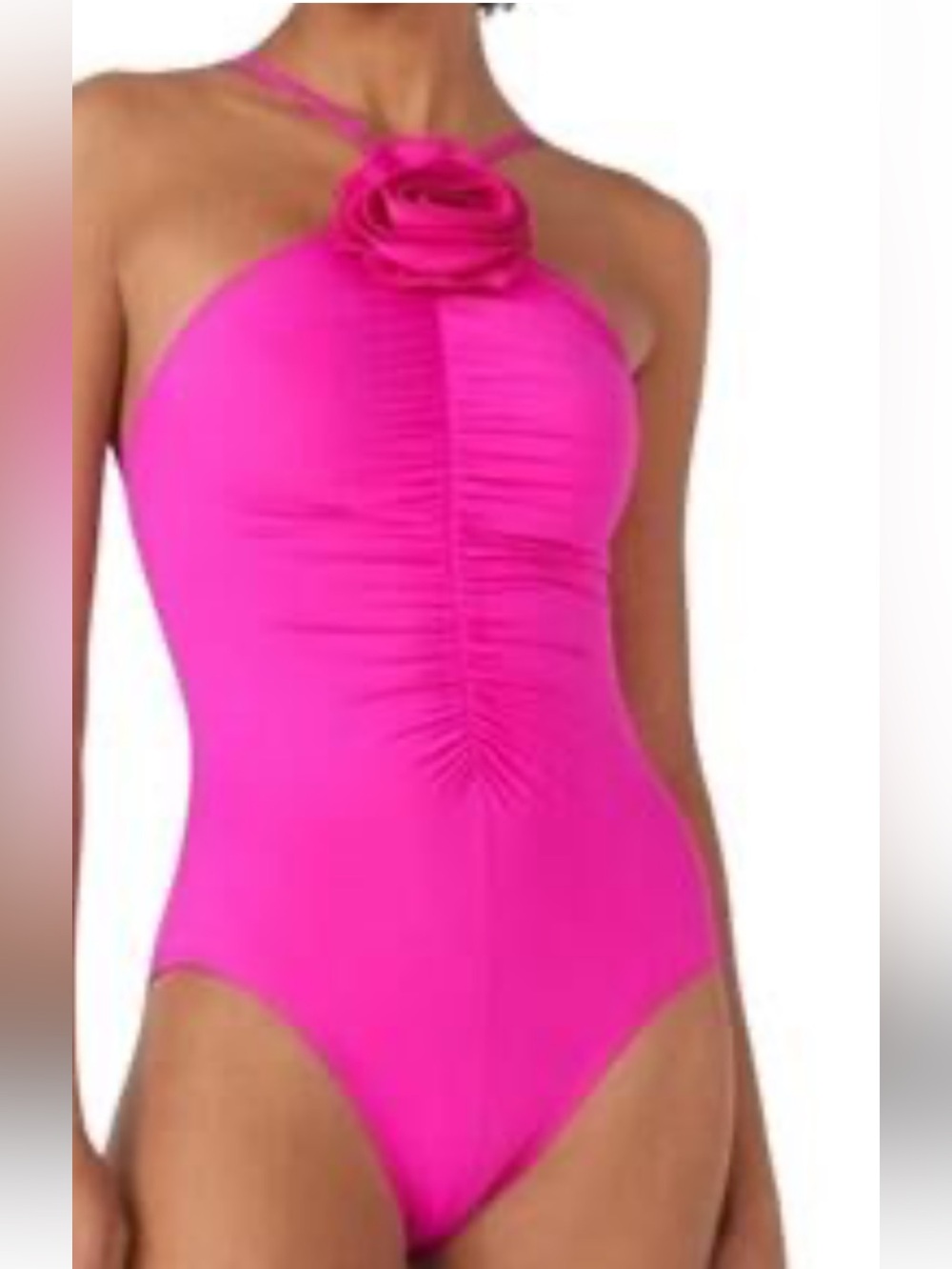 New kate spade Hot Pink Ruched One-Piece Swimsuit with Rosette size M